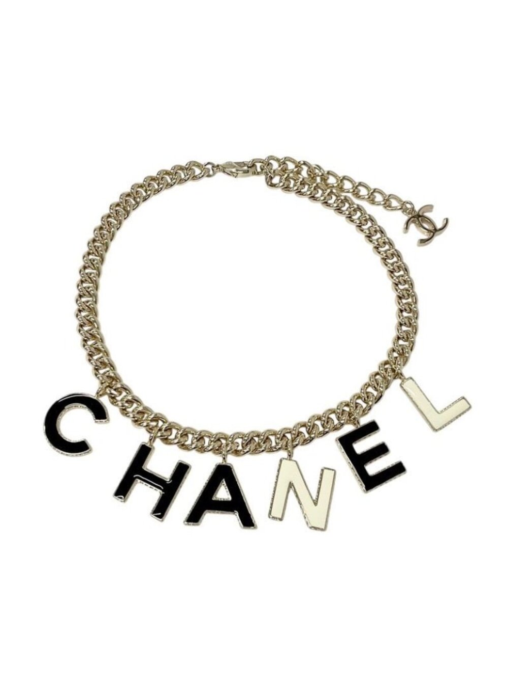 Chanel Choker Gold Black White Logo Coco Mark